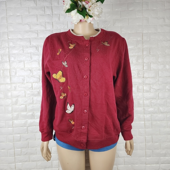brunswick square maroon embroided xl cardigan - Picture 2 of 6